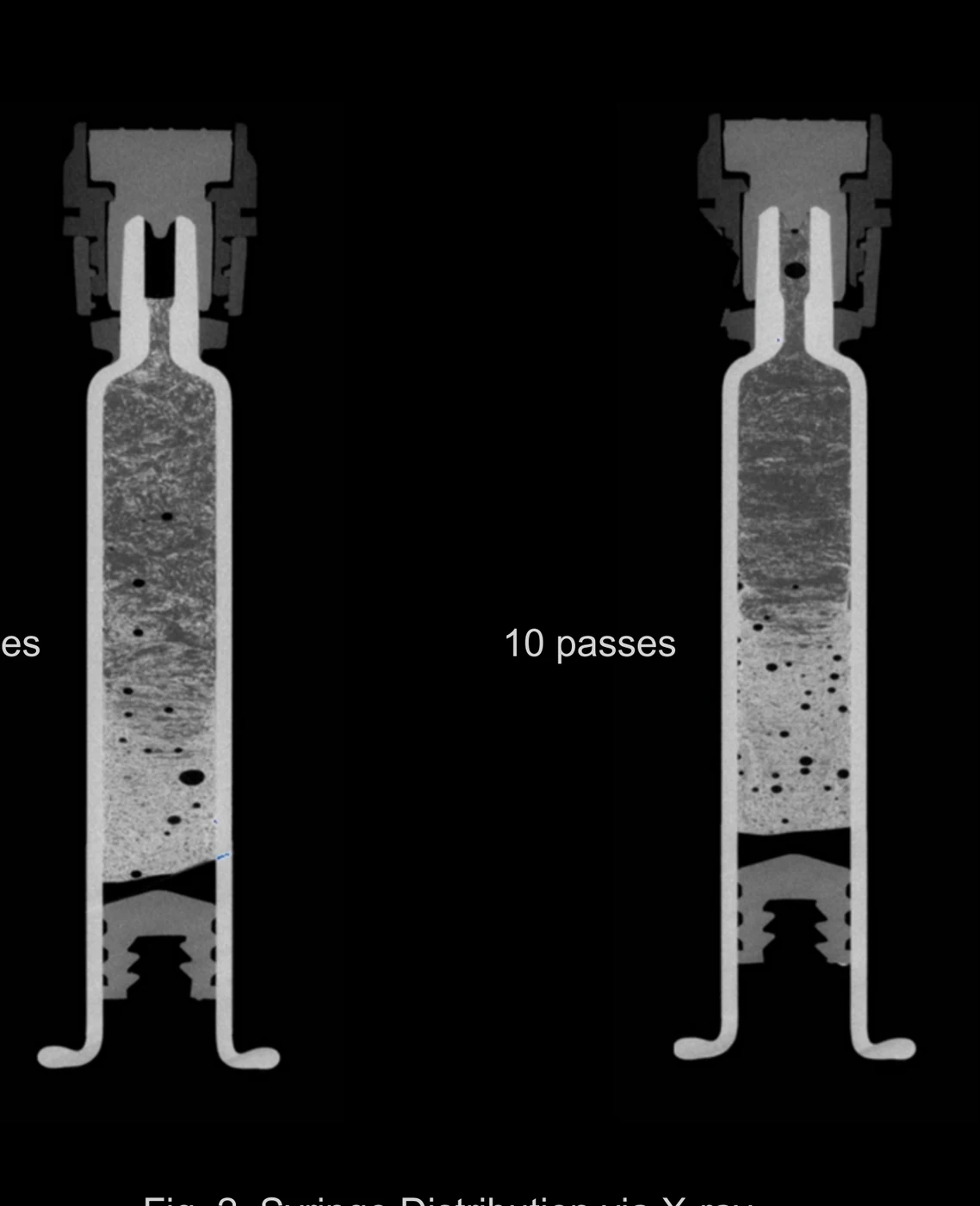 X-ray of syringe contents after five passes and after ten passes